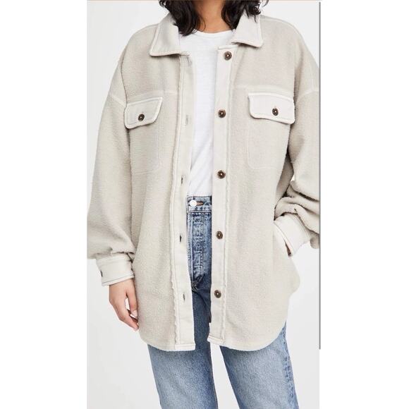 Free People Ruby Jacket Shacket Distressed Elbow Patch Button Up Ovresized S - Picture 2 of 16